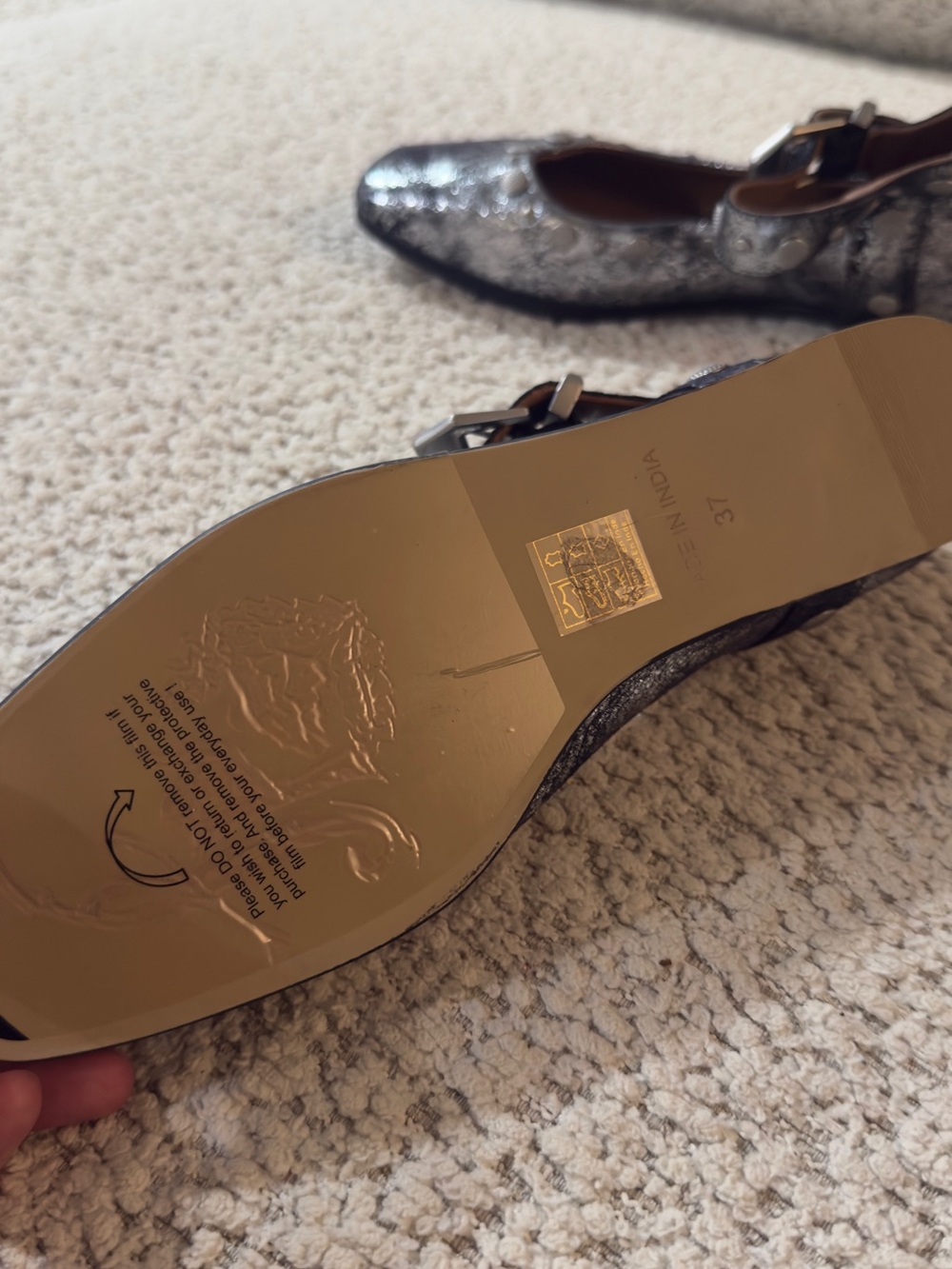 Free People Metallic Silver Mary Jane Flats with Ankle Strap - Picture 5 of 6